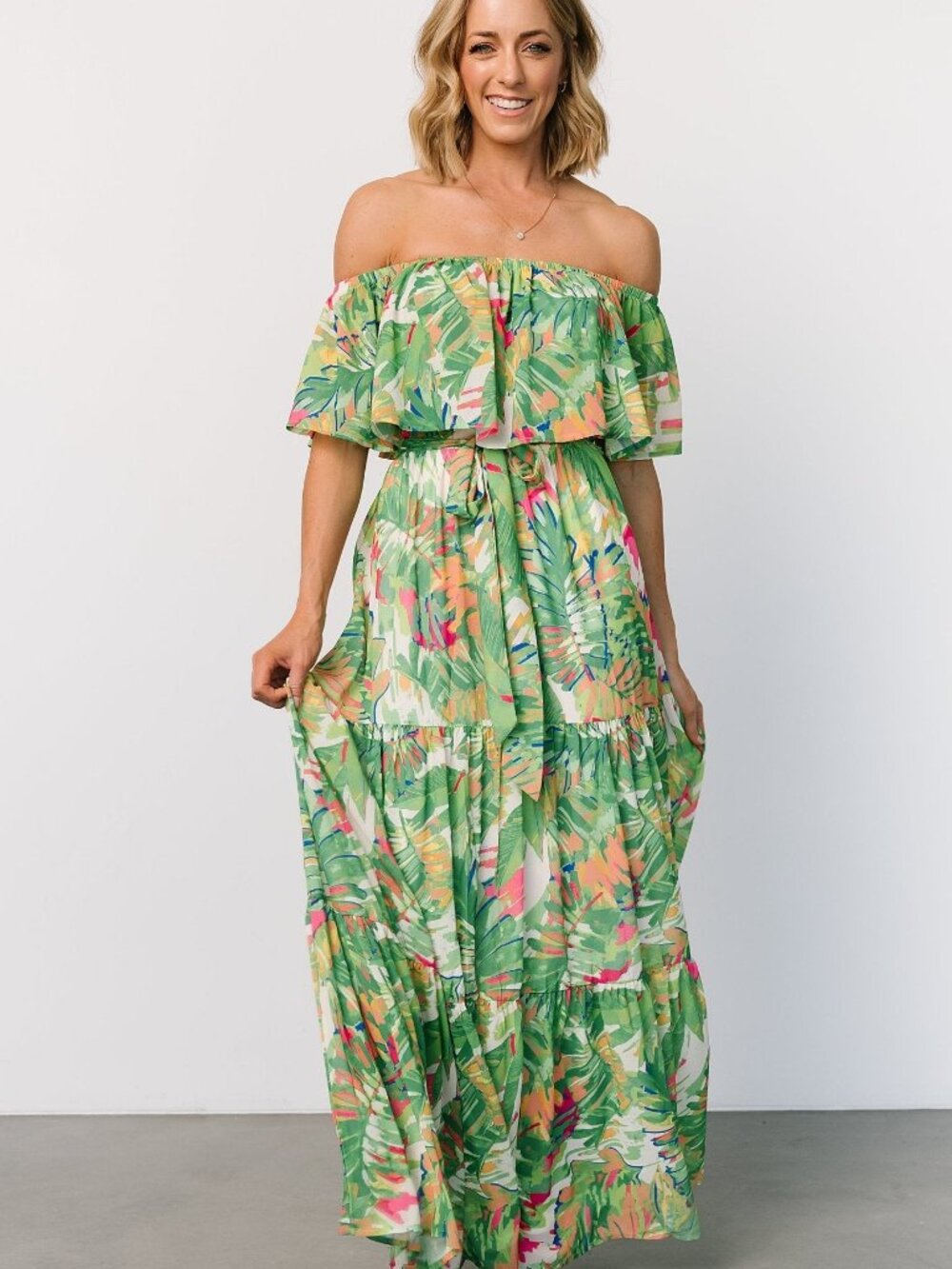Baltic Born Sonoma Off Shoulder Maxi Dress | Green Multi Size XLXL